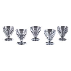 Vintage Baccarat, France. Set of five Art Deco sherry glasses in faceted crystal glass