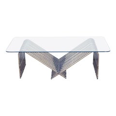 Retro Coffee table in chromed metal and crystal, 1970s