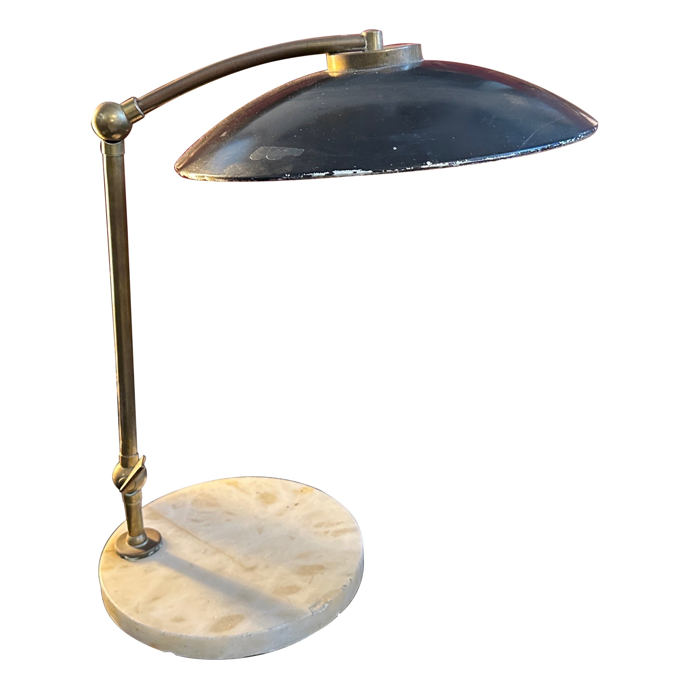 1950 Arredoluce Attribute Mid-Century Modern Brass and Marble Italian Desk Lamp (lampe de bureau italienne en laiton et marbre) en vente