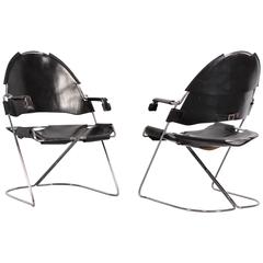 Rare Leather and Chrome Steel Armchairs by Jonathan Nelson, 1985 6