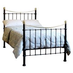Small Double Brass and Iron Antique Victorian Bed in Black, MD152