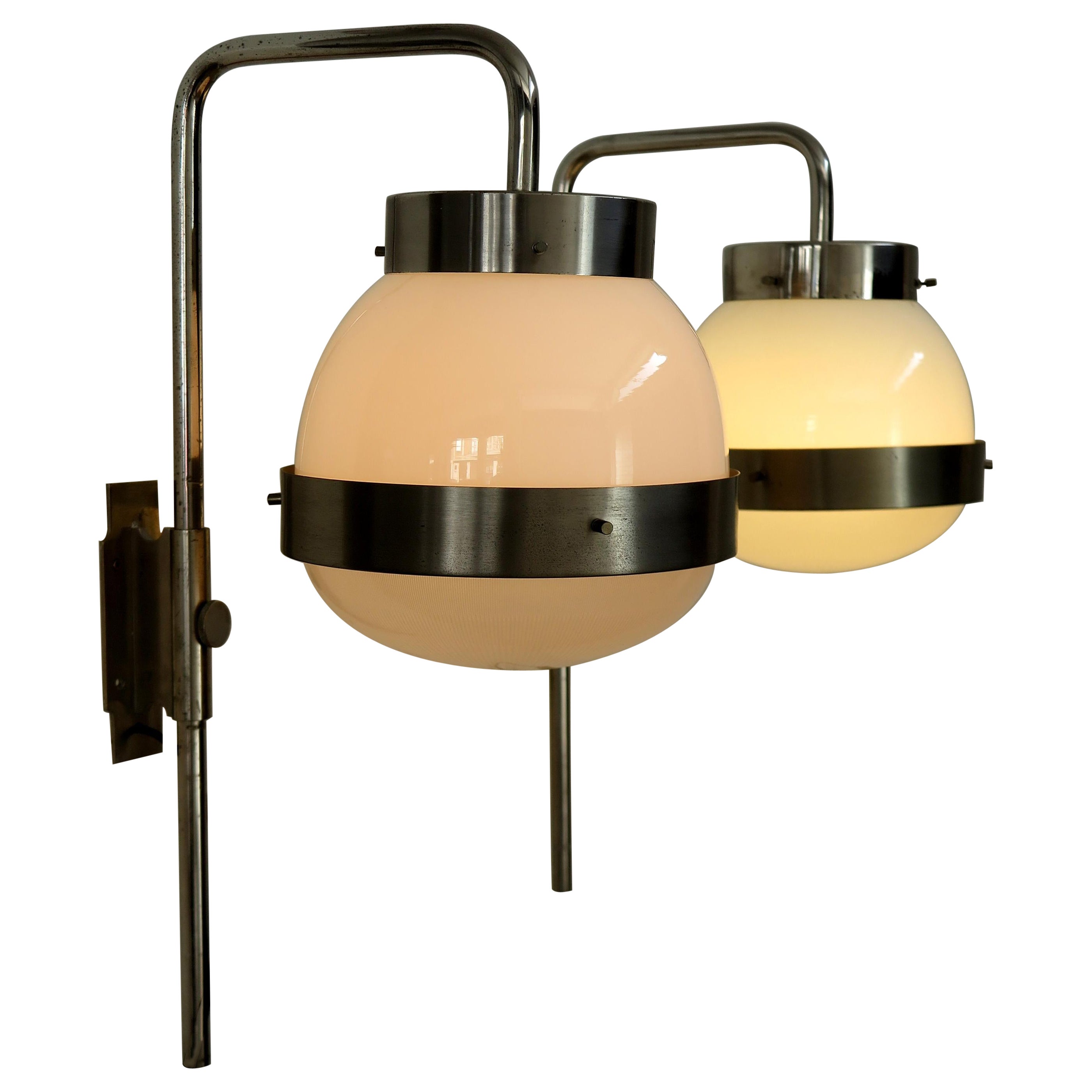 Sergio Mazza Italian Metal Glass "Delta" Sconces Wall Lamps for Artemide, 1960 For Sale
