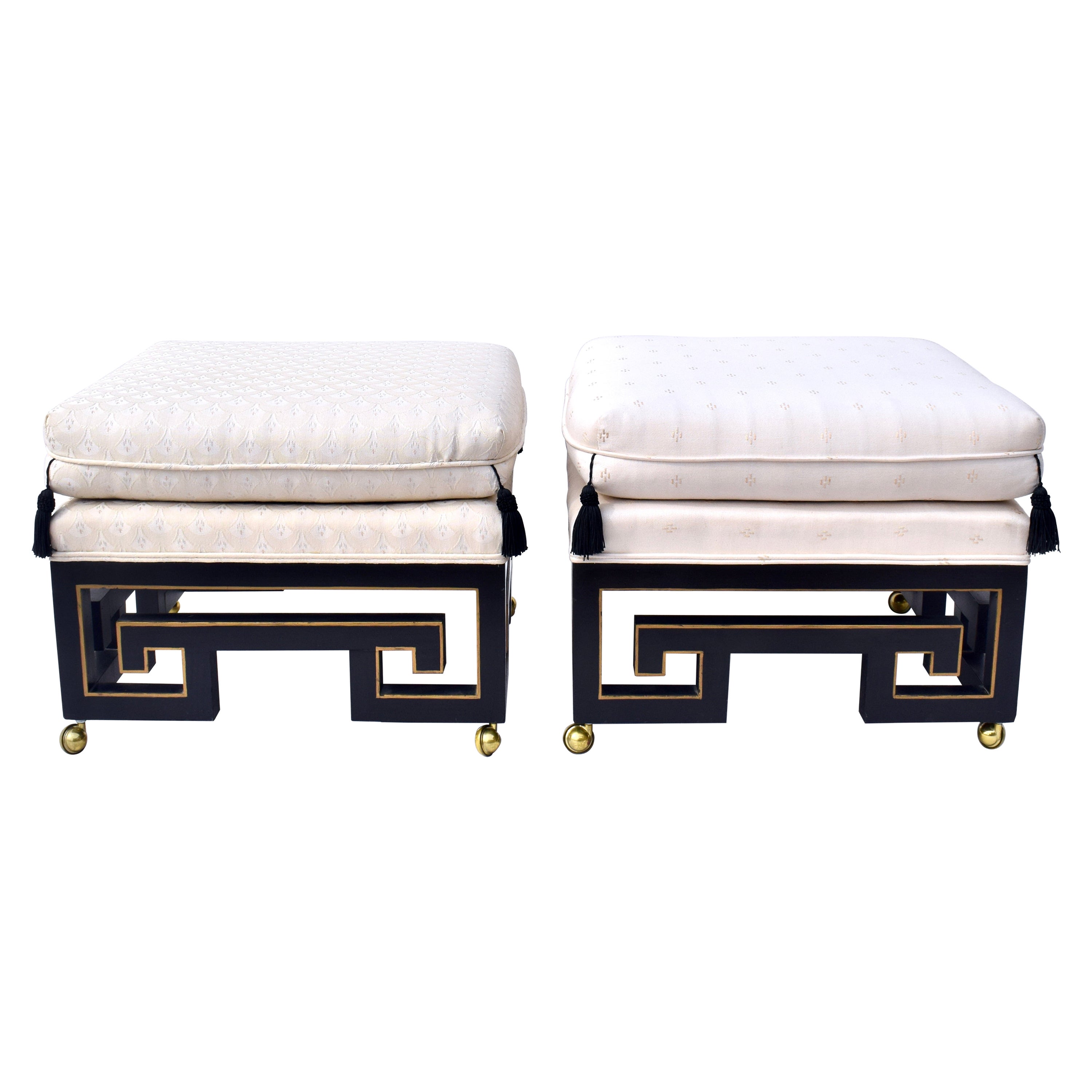 Ottomans or Stools With Lacquered Greek Key Bases After James Mont