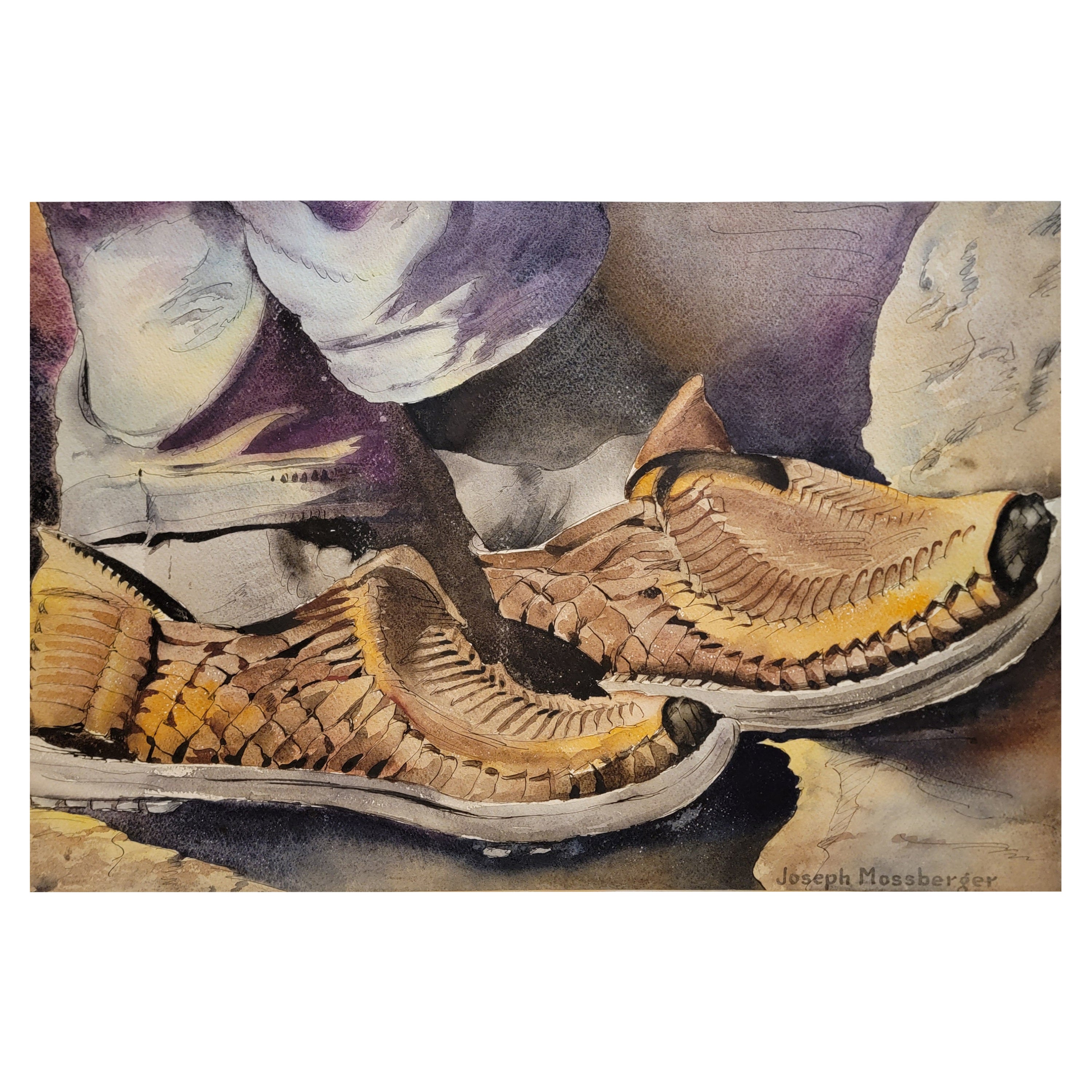 Joseph Mossberger aquarelle - Sandales mexicaines