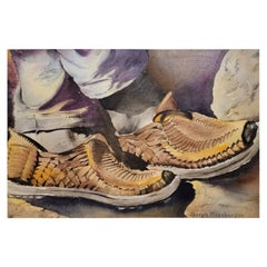 Retro Joseph Mossberger Watercolor Painting Mexican Sandals