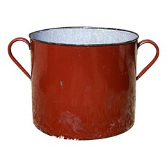 Extra Large Antique Industrial Oxide Red Enamelled Metal Planter