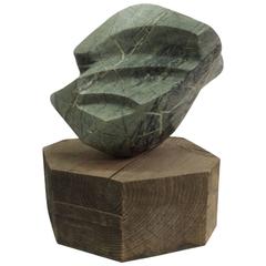 Large Abstract Marble Sculpture on Rough Wood Base by Geoff Smith