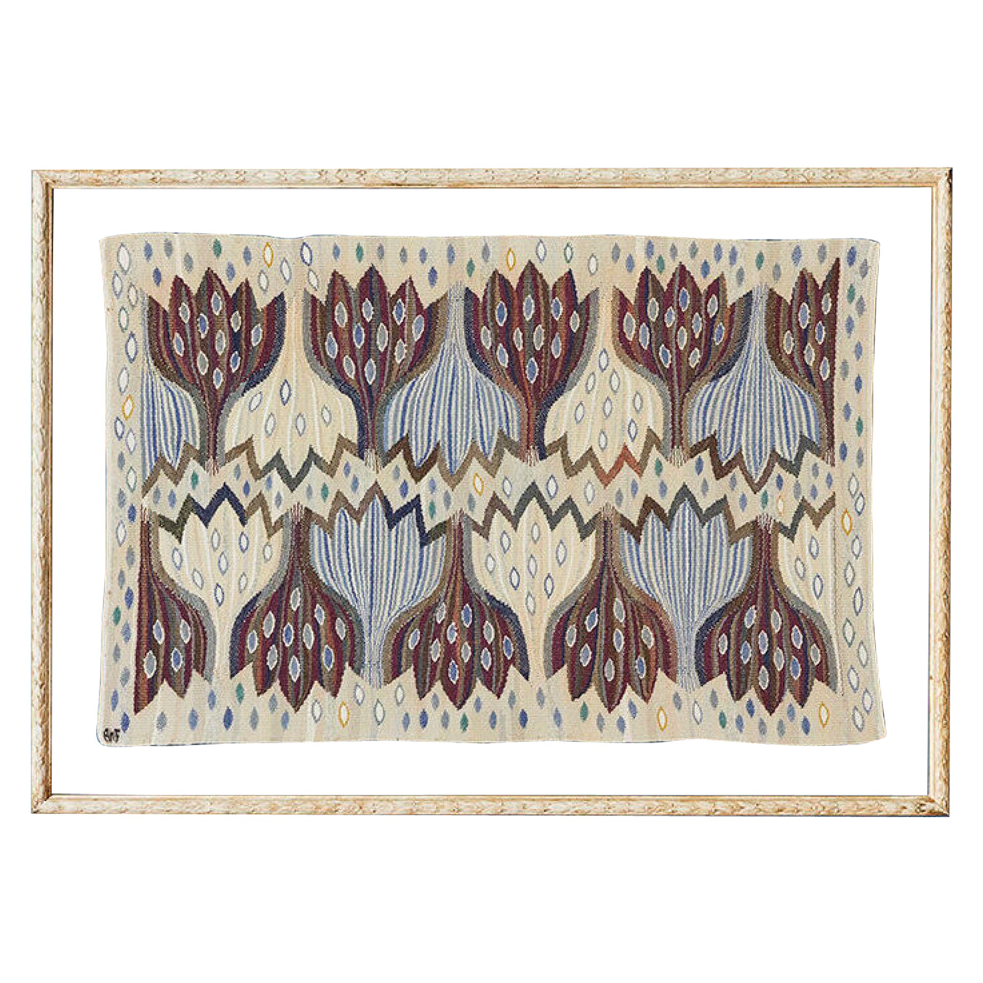 Vintage Märta Måås-Fjetterström Blue "Crocus" Wall Tapestry, Sweden, 1945 For Sale