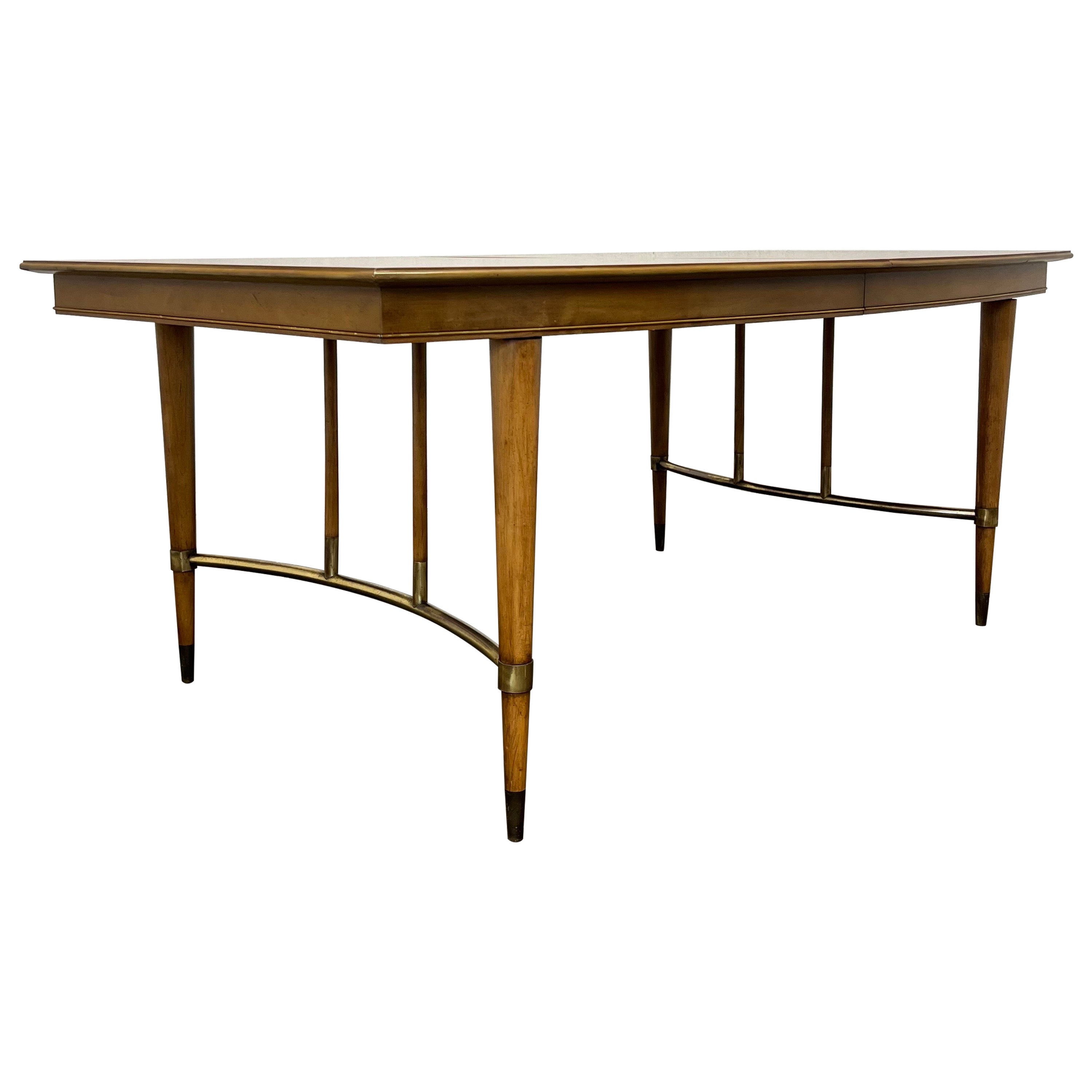 Mid Century Metz Dining Table Cherry Brass 2 Leaves For Sale