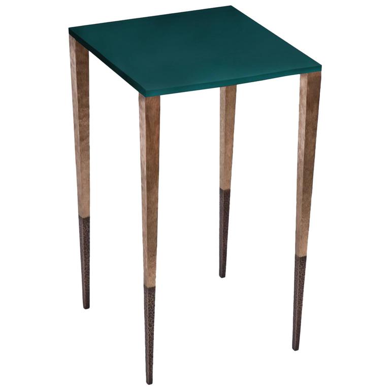 "Upaya" Hand-Hammered Bronze Side Table with Lacquered Top by Aurelien Gallet For Sale