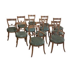 Set of Twelve 18th Century Swedish Gustavian Dining Chairs includes 2 Armchairs