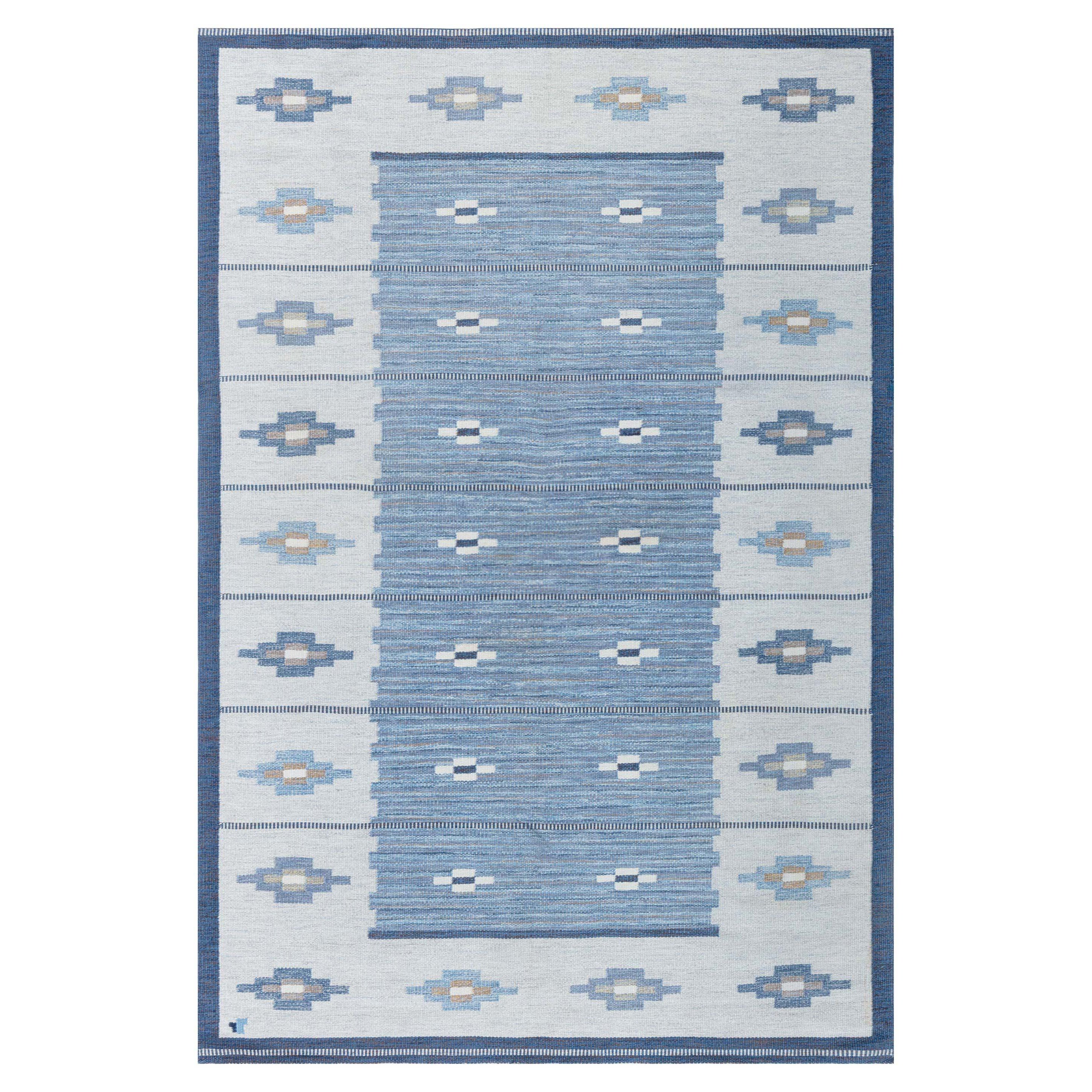 Vintage Swedish Flat-Weave Rug by Erik Lundberg For Sale