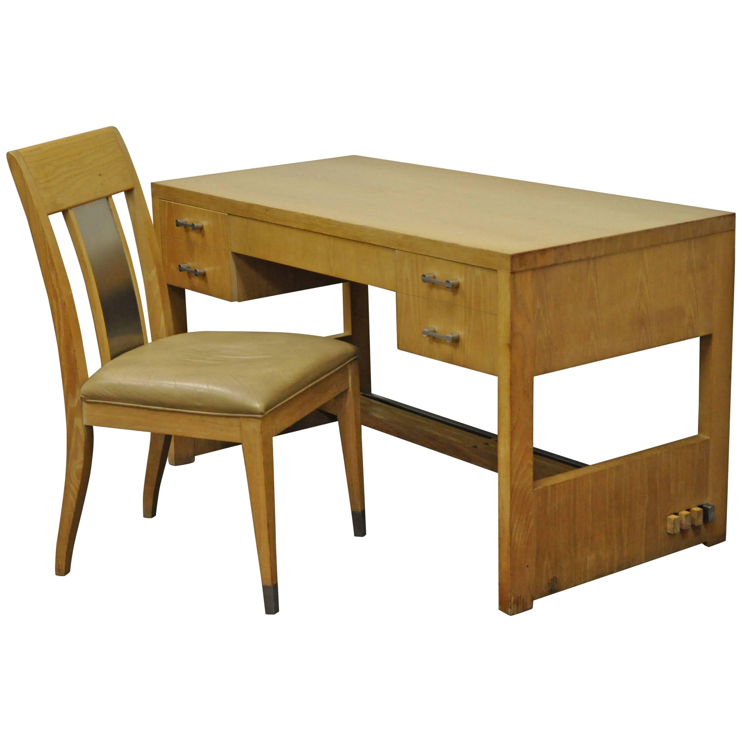 Mid-Century Modern Cerused Oak Desk and Side Chair by Jay Spectre for Century For Sale