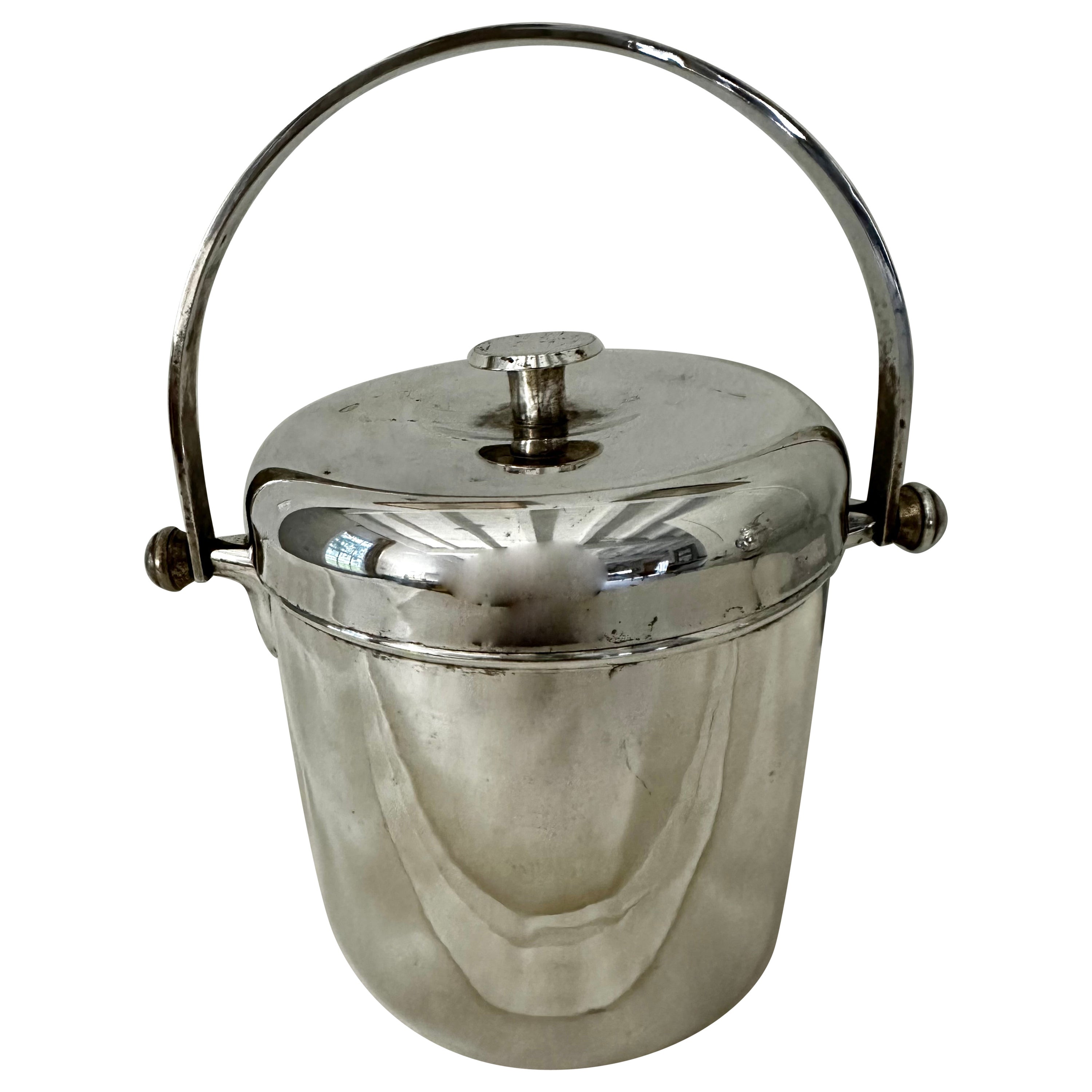 Vintage Mid Century Silver Plate Ice Bucket For Sale
