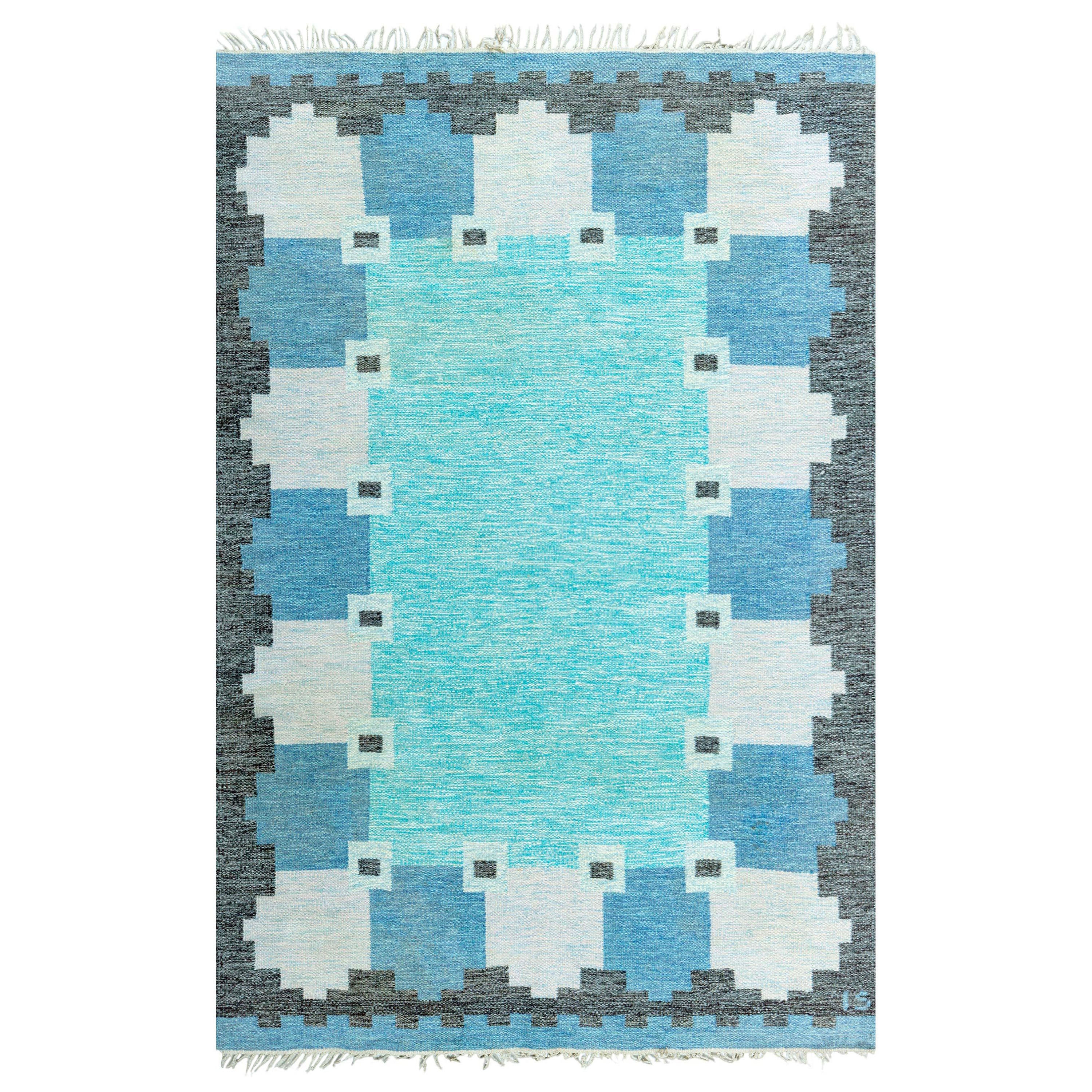 Vintage Swedish Flat Woven Rug by Ingegerd Silow For Sale