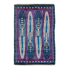 Vintage Rya Blue and Purple Handmade Wool Rug