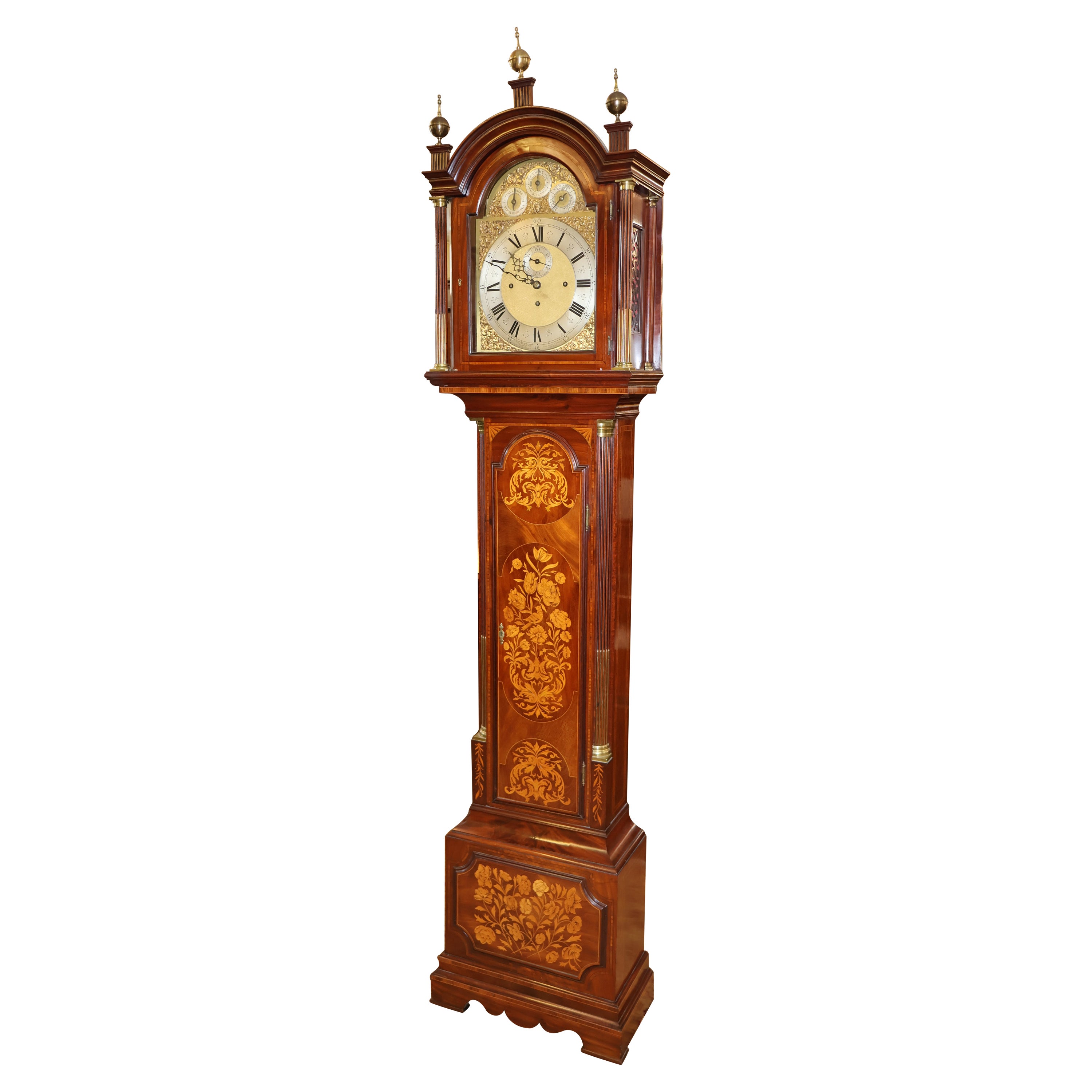 Horloge de grand-père du 19ème siècle marquetée Herbert Blockley London Musical en vente