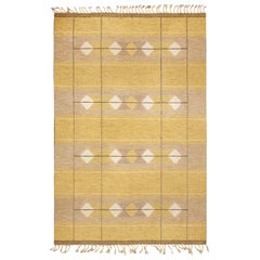 Antique Midcentury Swedish Yellow Flat-Weave Wool Rug