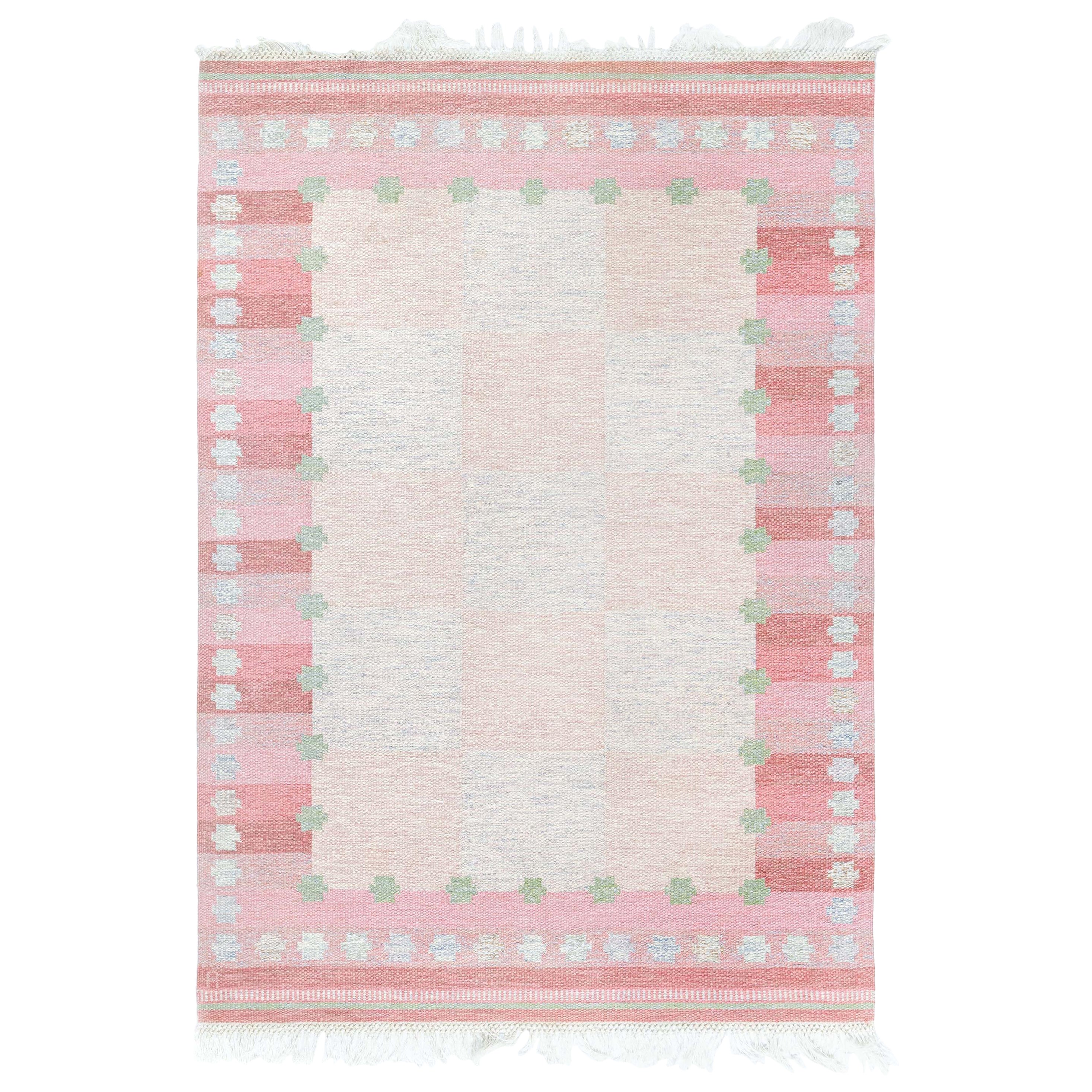 Mid-20th Century Swedish Delicate Pink Geometric Rug by Agda Osterberg For Sale