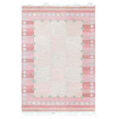 Retro Mid-20th Century Swedish Delicate Pink Geometric Rug by Agda Osterberg