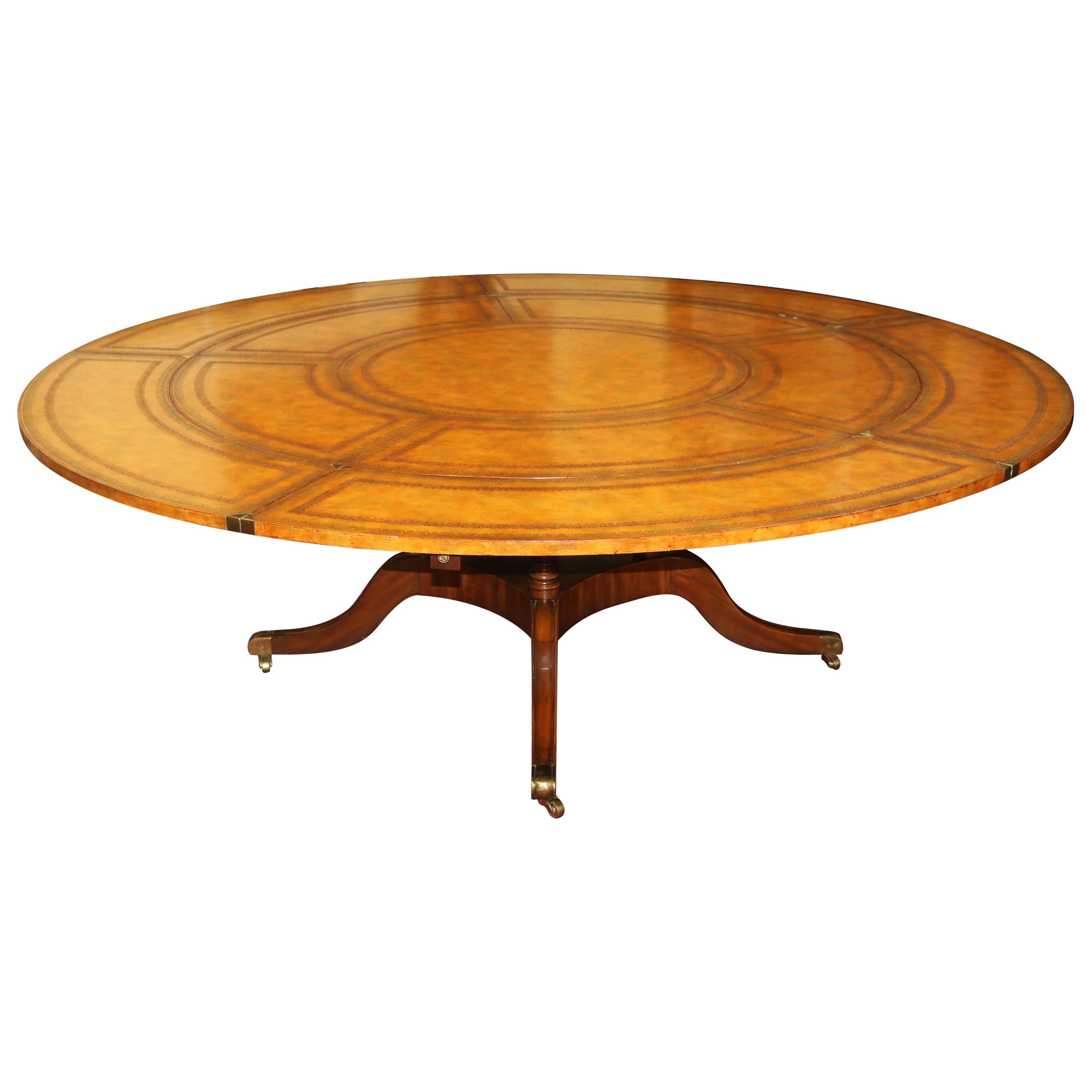 Table périmétrique ronde Maitland Smith en cuir ouvragé de style géorgien  en vente