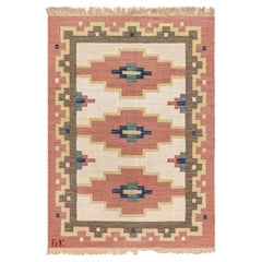 Schwedischer Flachgewebe-Teppich im Vintage-Stil, signiert von 'Gk'