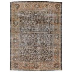1900s Antike persische Sultanabad Wollteppich In Brown mit Allover-Muster