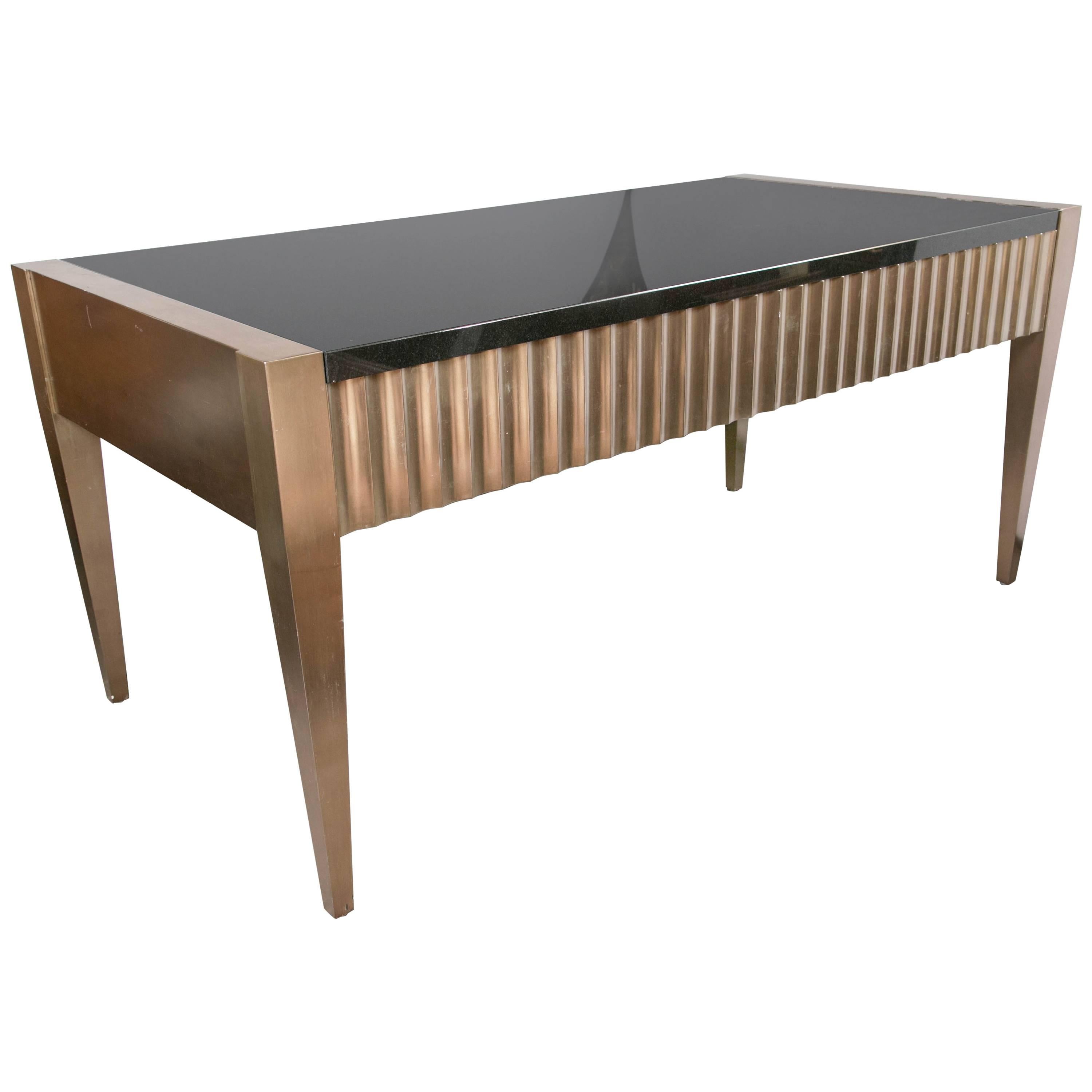 Brush Steel or Aluminum Clad, Granite Topped Writing Table For Sale