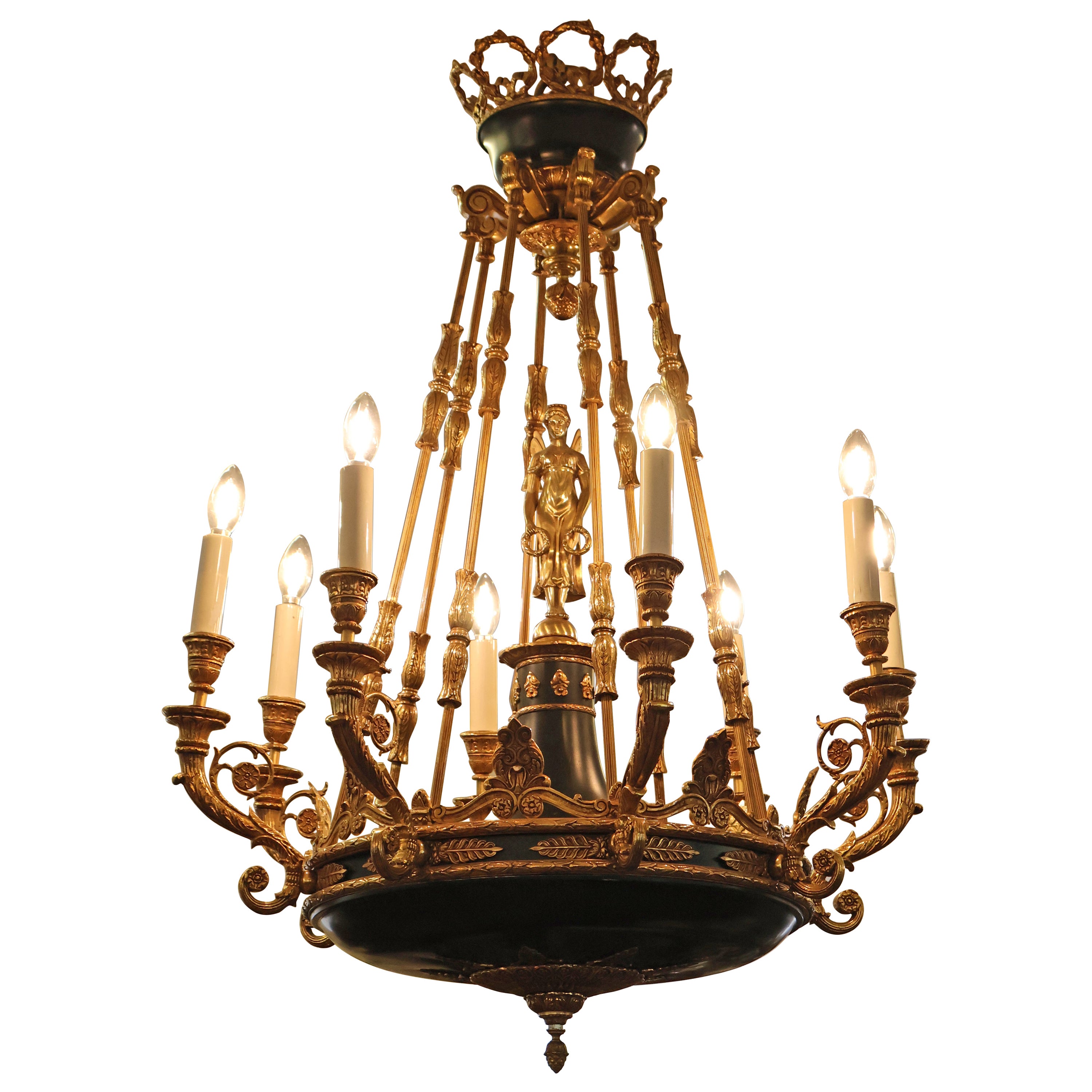 Excellent Italian Made French Empire Style 8 Light Bronze Chandelier 42 X 30 For Sale