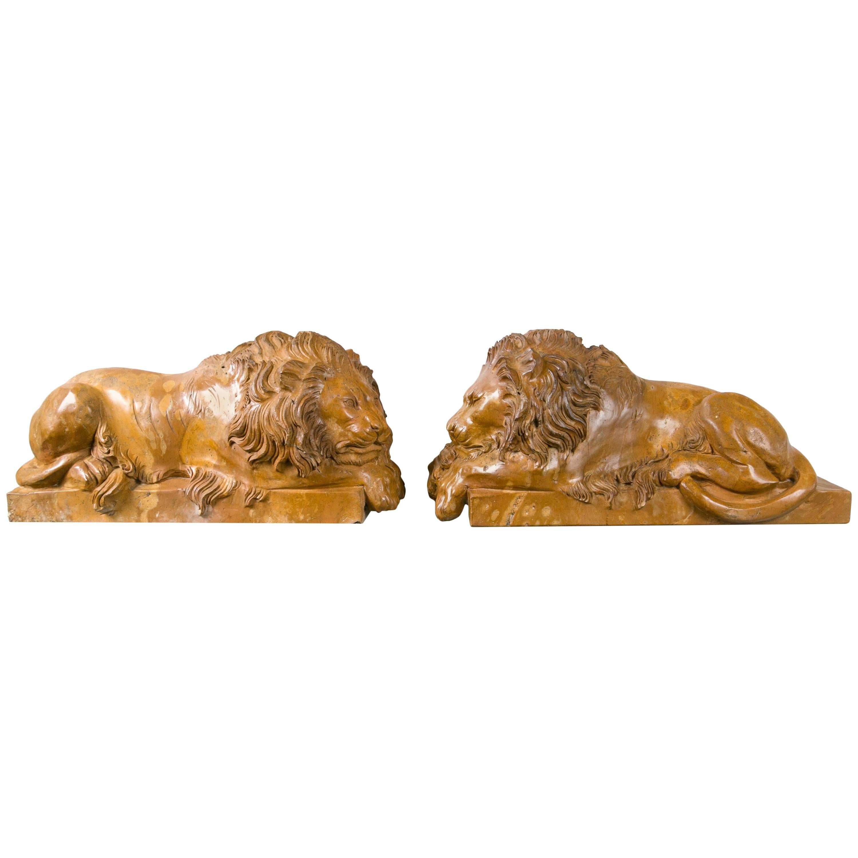 Solid Marble Recumbent Lions For Sale