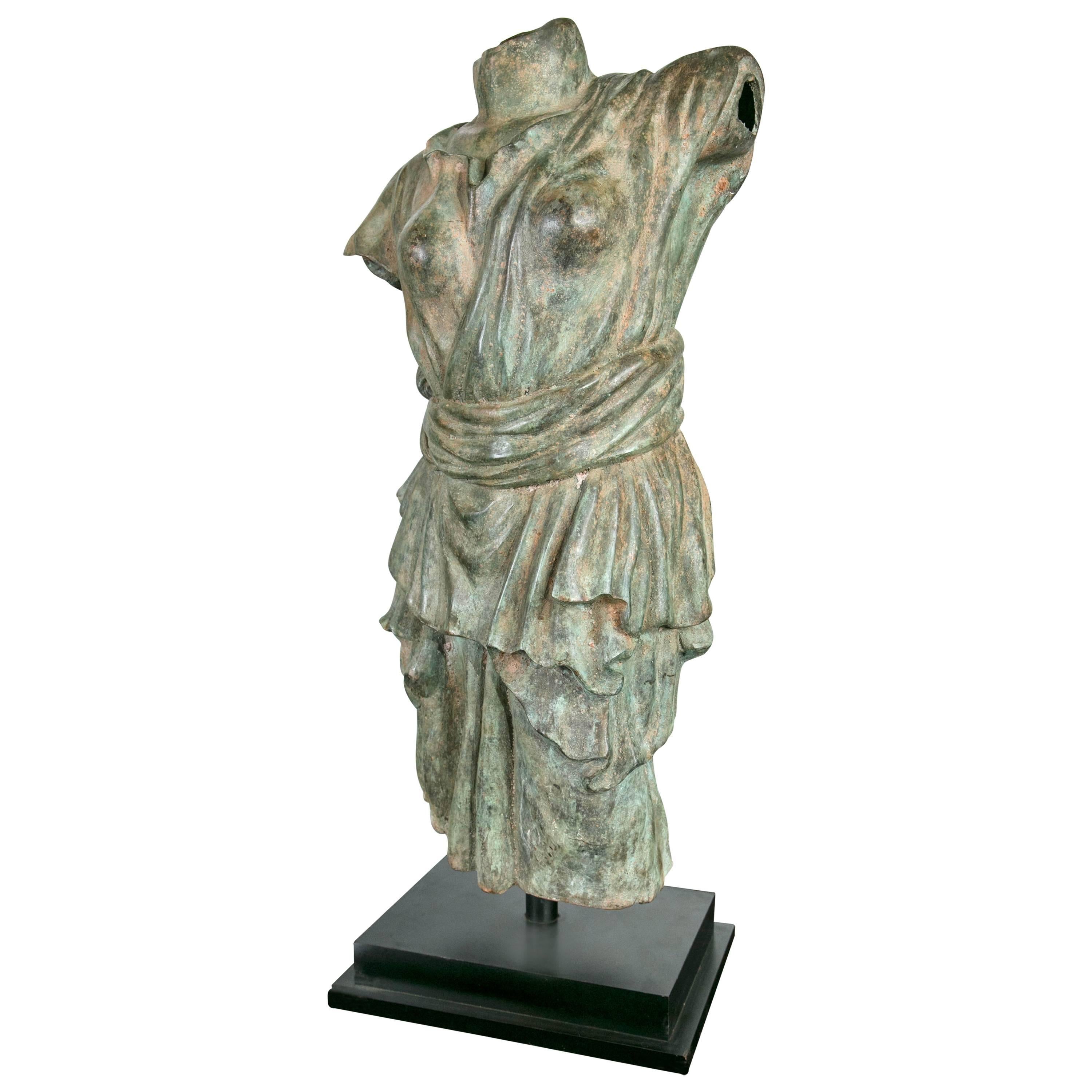 Draped Female Torso in Bronze, after the Antique