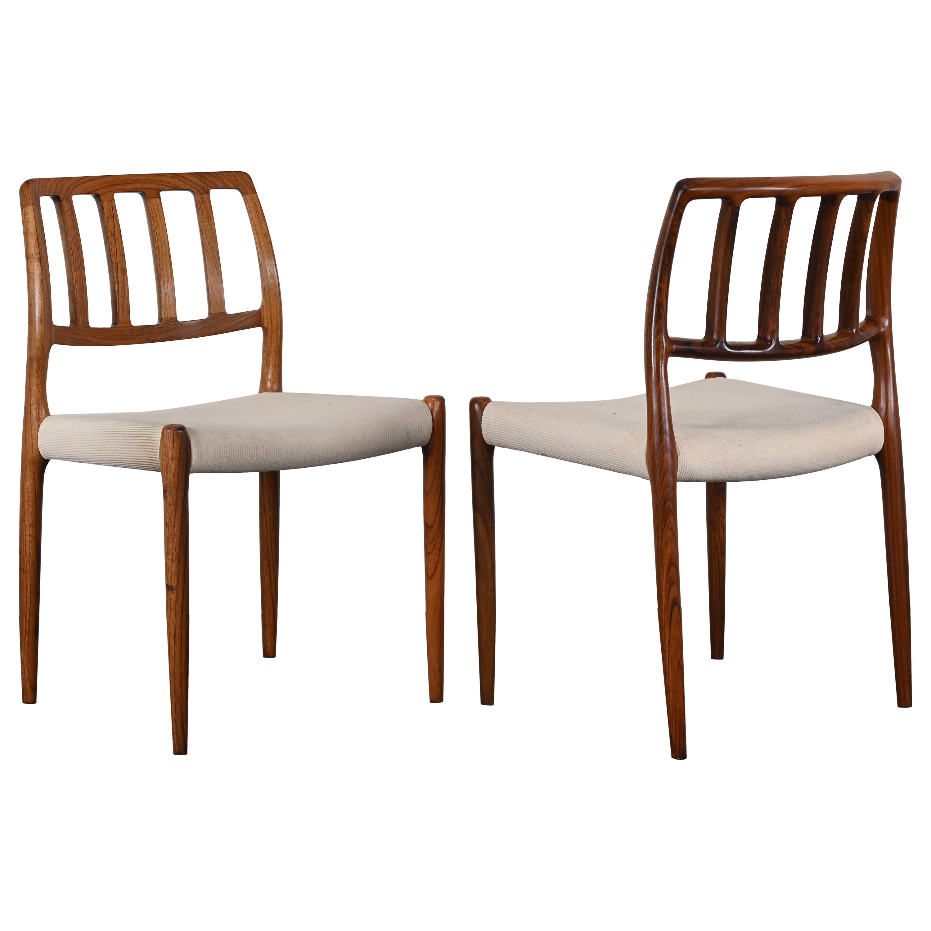 Pair of Danish Neils Otto Moller Chairs for J. L. Moller Model 83 Rosewood 