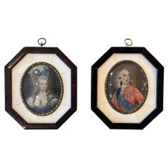 Antique Mid 19th Century Pair of Portraits "Marie Antoinette and Louis XVI"