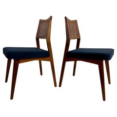 Vintage Pair of Walnut and Cane Side Chairs in Style of Paul McCobb