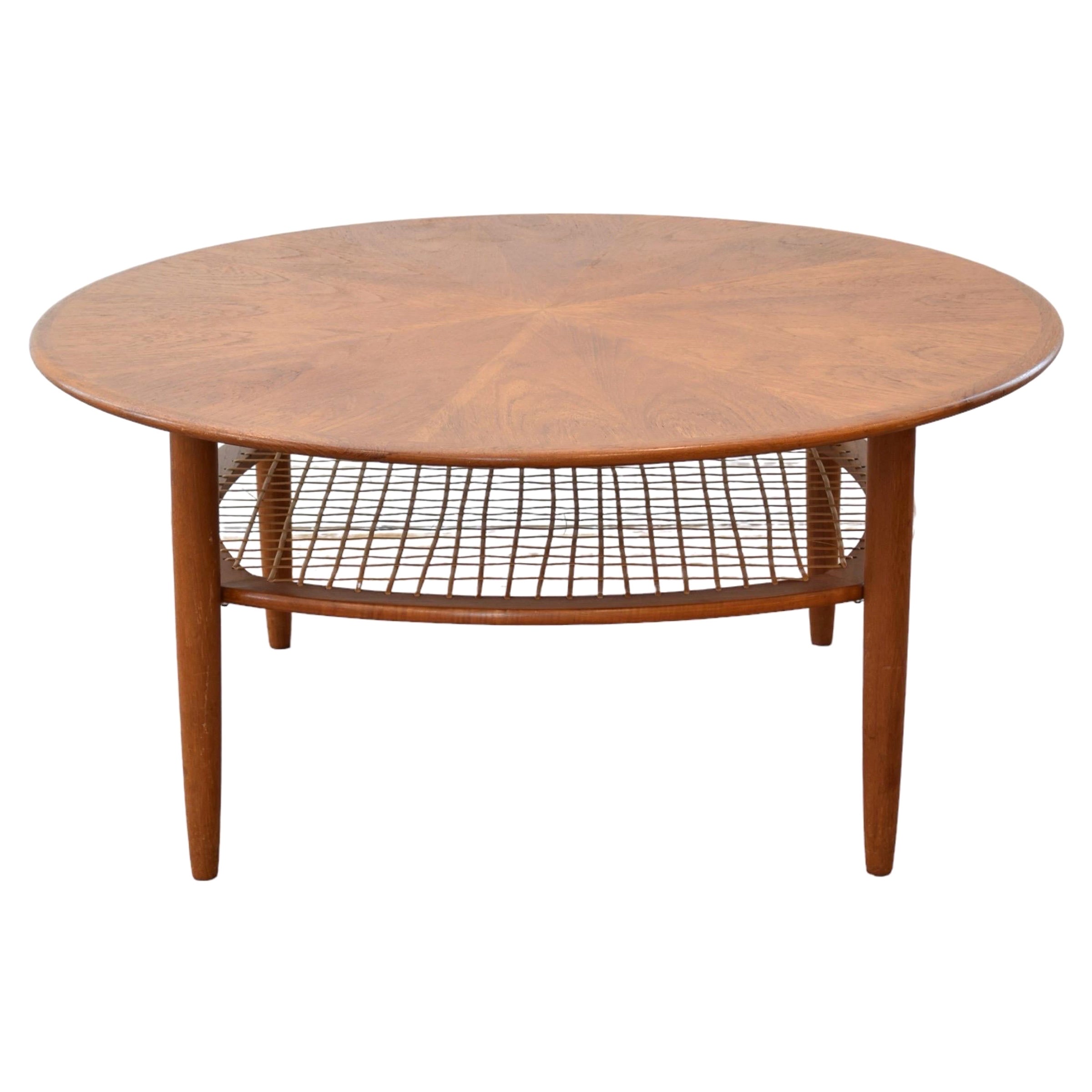 Mid Century Teak & Cane Coffee Table For Sale