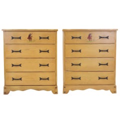 Vintage Pair of Monterey Chests of Drawers, Western Style, Hand-Painted, 1930s