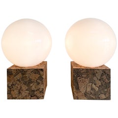 Pair Of Vintage Inspired Cork And Acrylic Globe Lamps