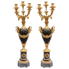 Used Pair Empire Gilt Candelabras Marble Urns 1870 French Antiques