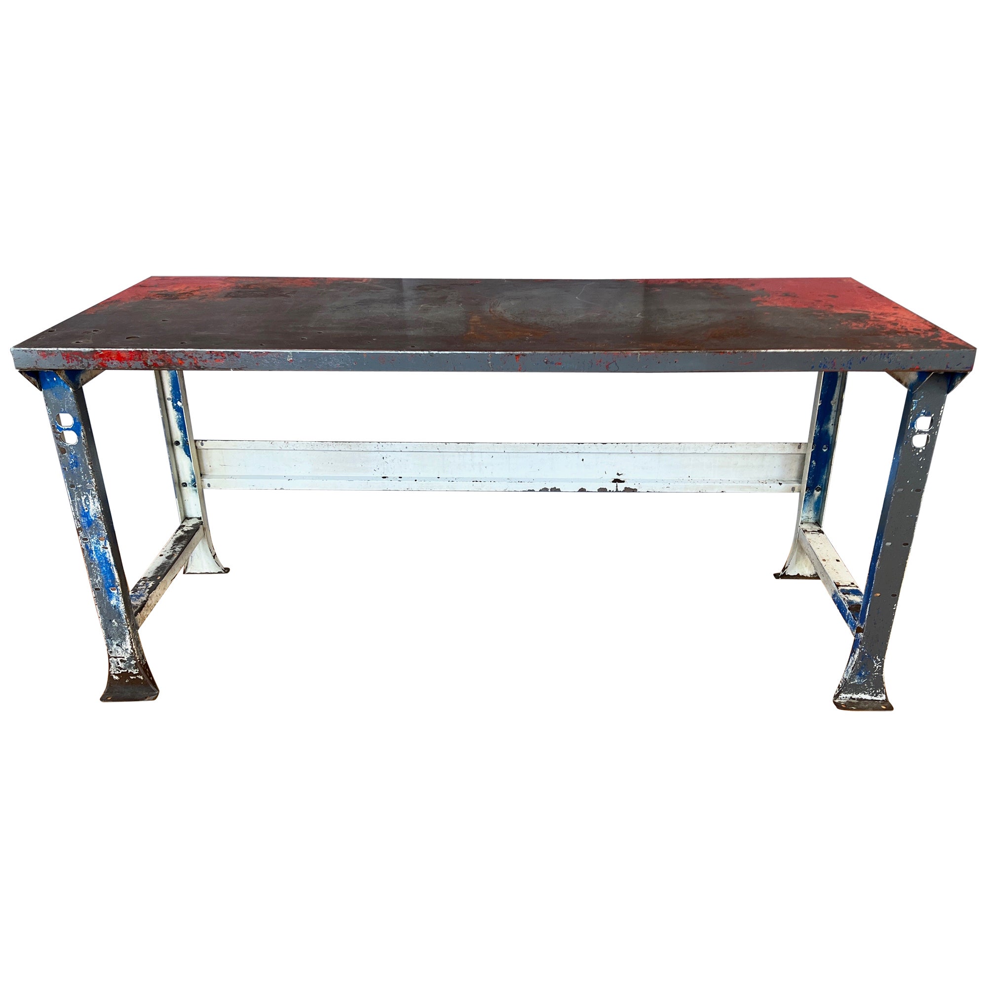 Grande table de travail industrielle américaine en acier peint, vers 1940 en vente