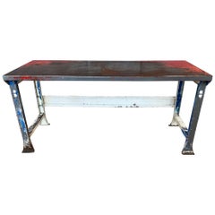 Used American Large Painted Steel Industrial Work Table, c. 1940