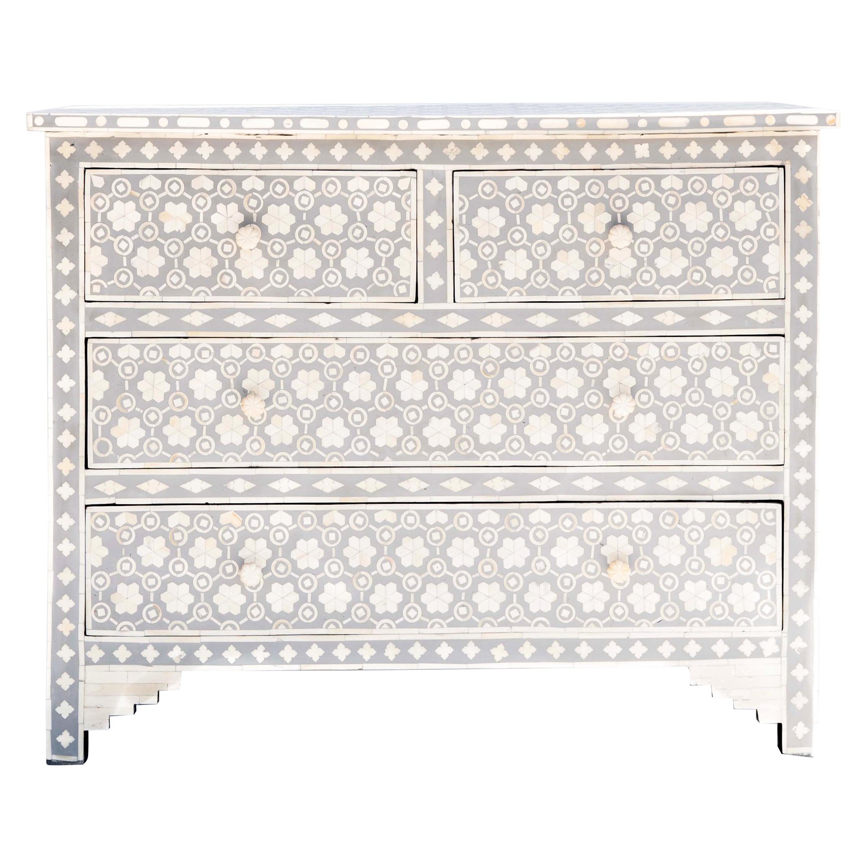 Honeycomb Anglo Indian Bone Inlay Four Drawer Dressers For Sale