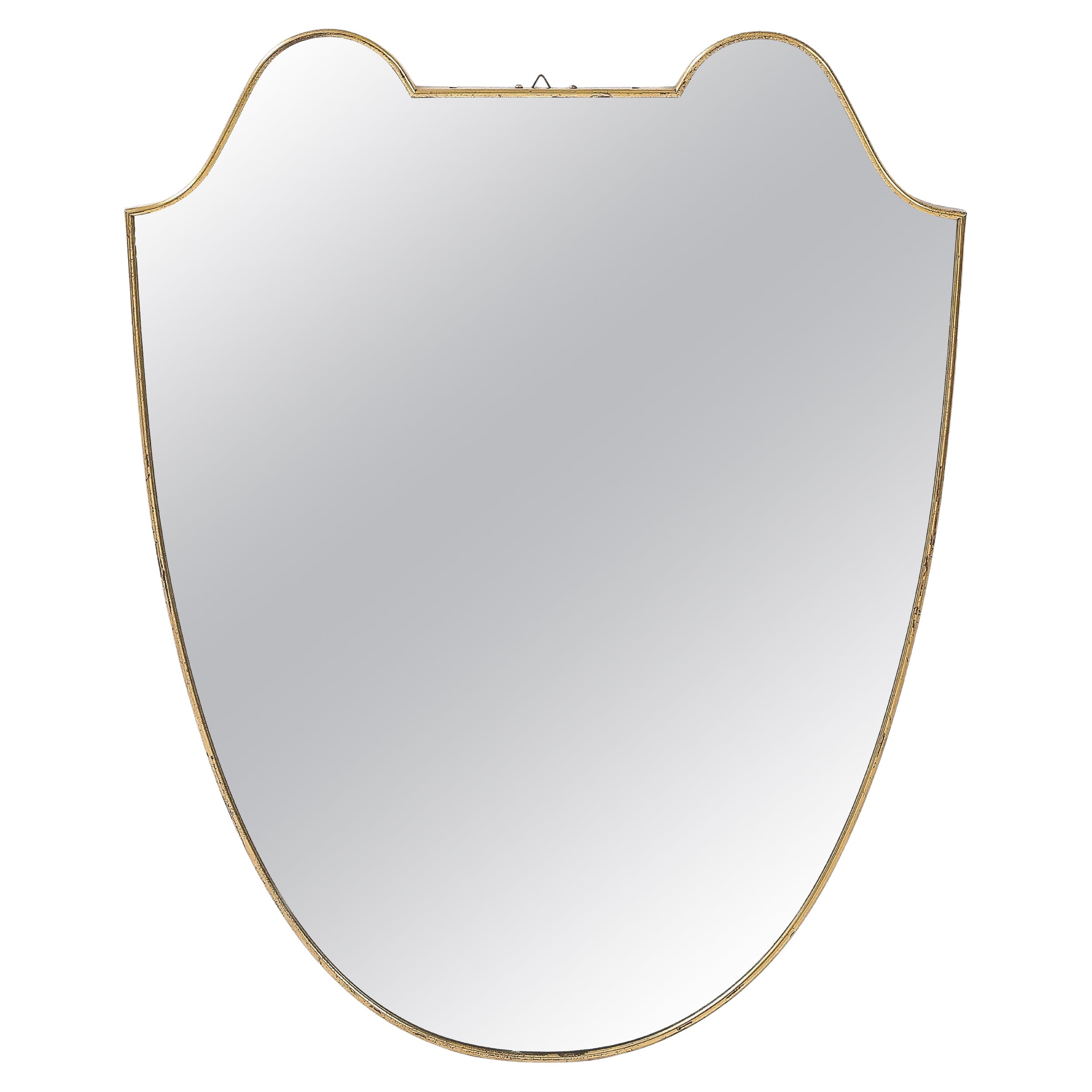 Midcentury Italian Shield Shaped Brass Mirror  For Sale