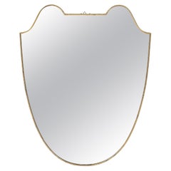 Vintage Midcentury Italian Shield Shaped Brass Mirror 