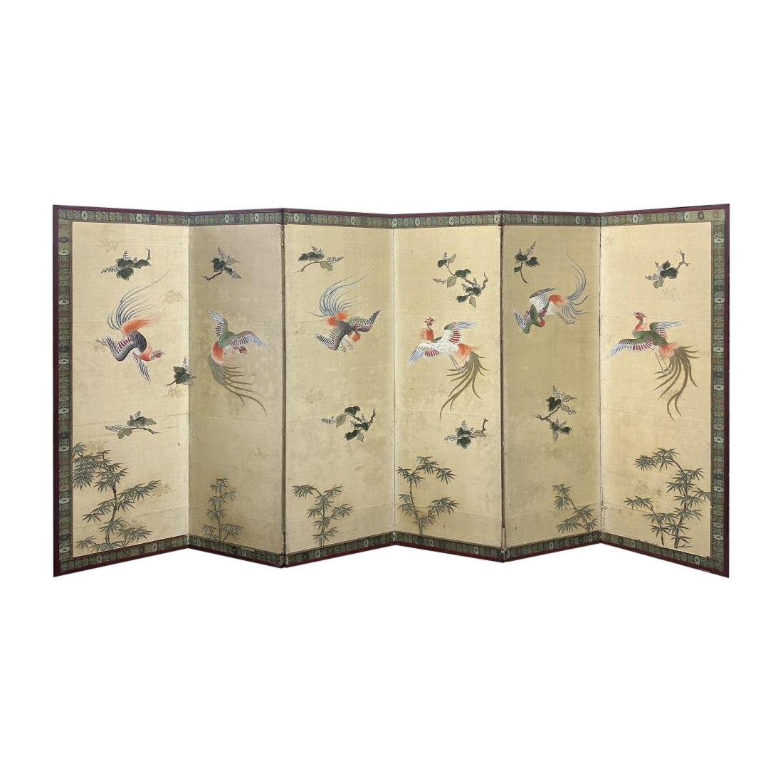 Edo-Meiji Raumteiler mit Phoenix-Vogeln im Angebot