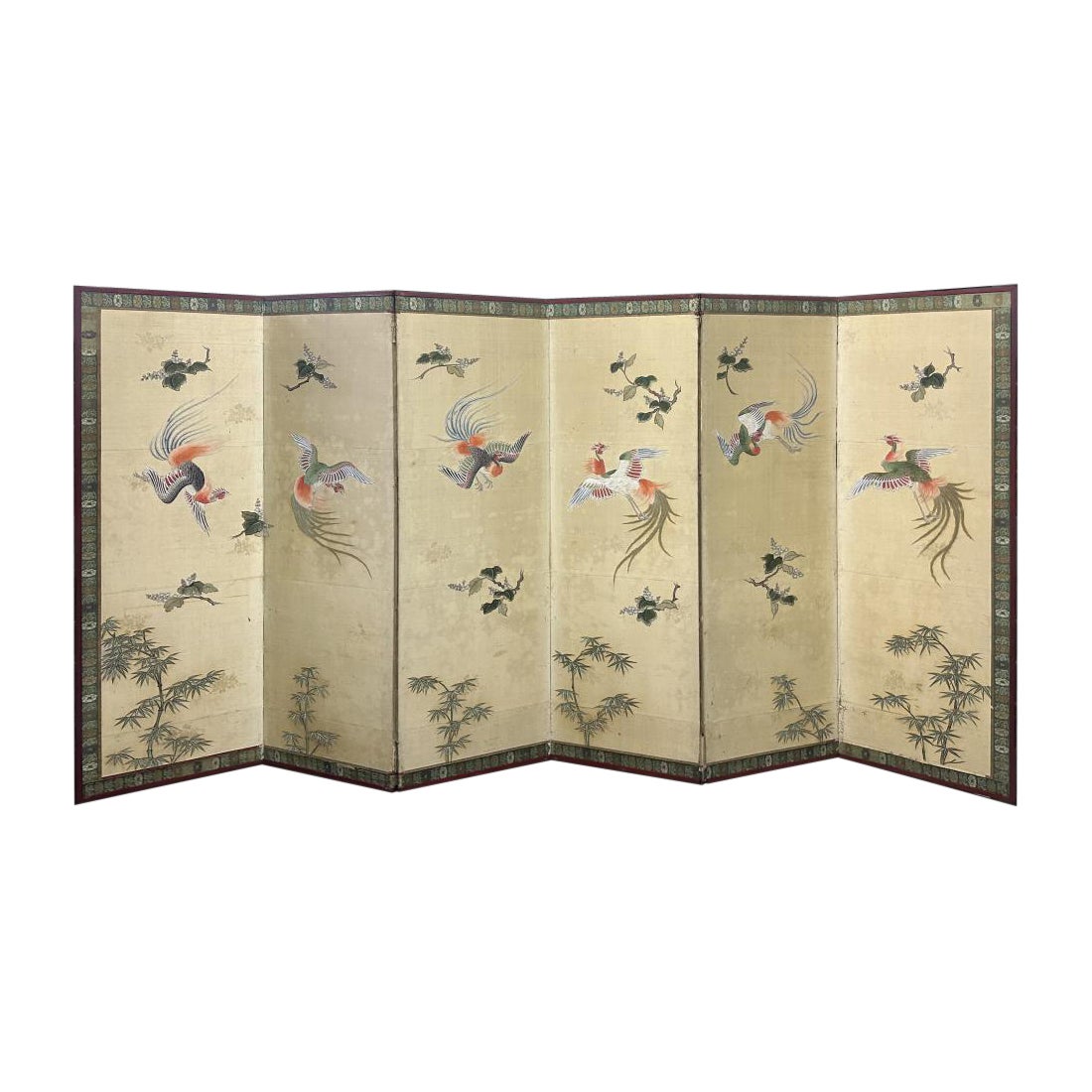 Edo-Meiji Phoenix Birds Screen For Sale