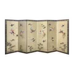 Antique Edo-Meiji Phoenix Birds Screen