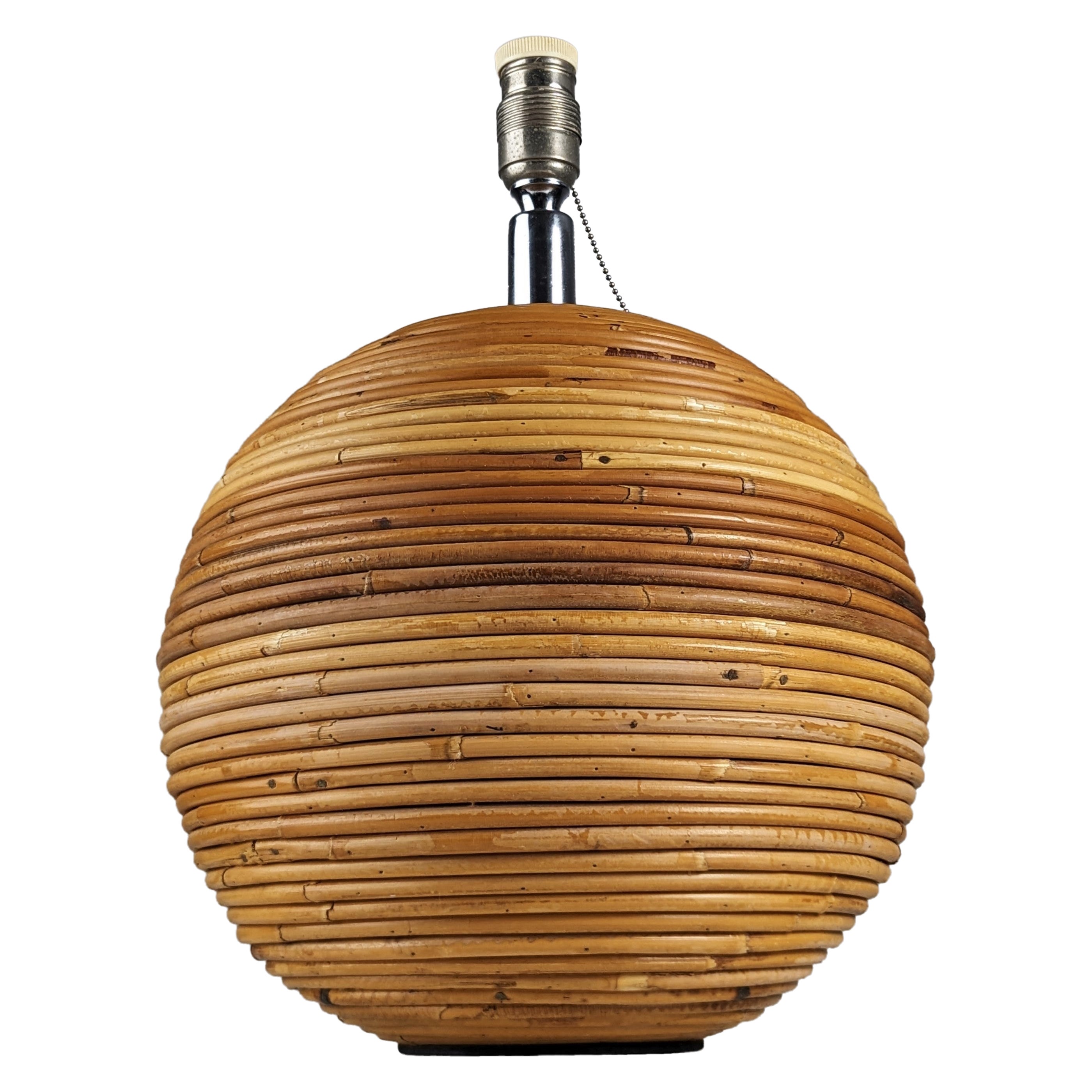 Gabriella Crespi style sphere rattan table lamp, 1970s For Sale