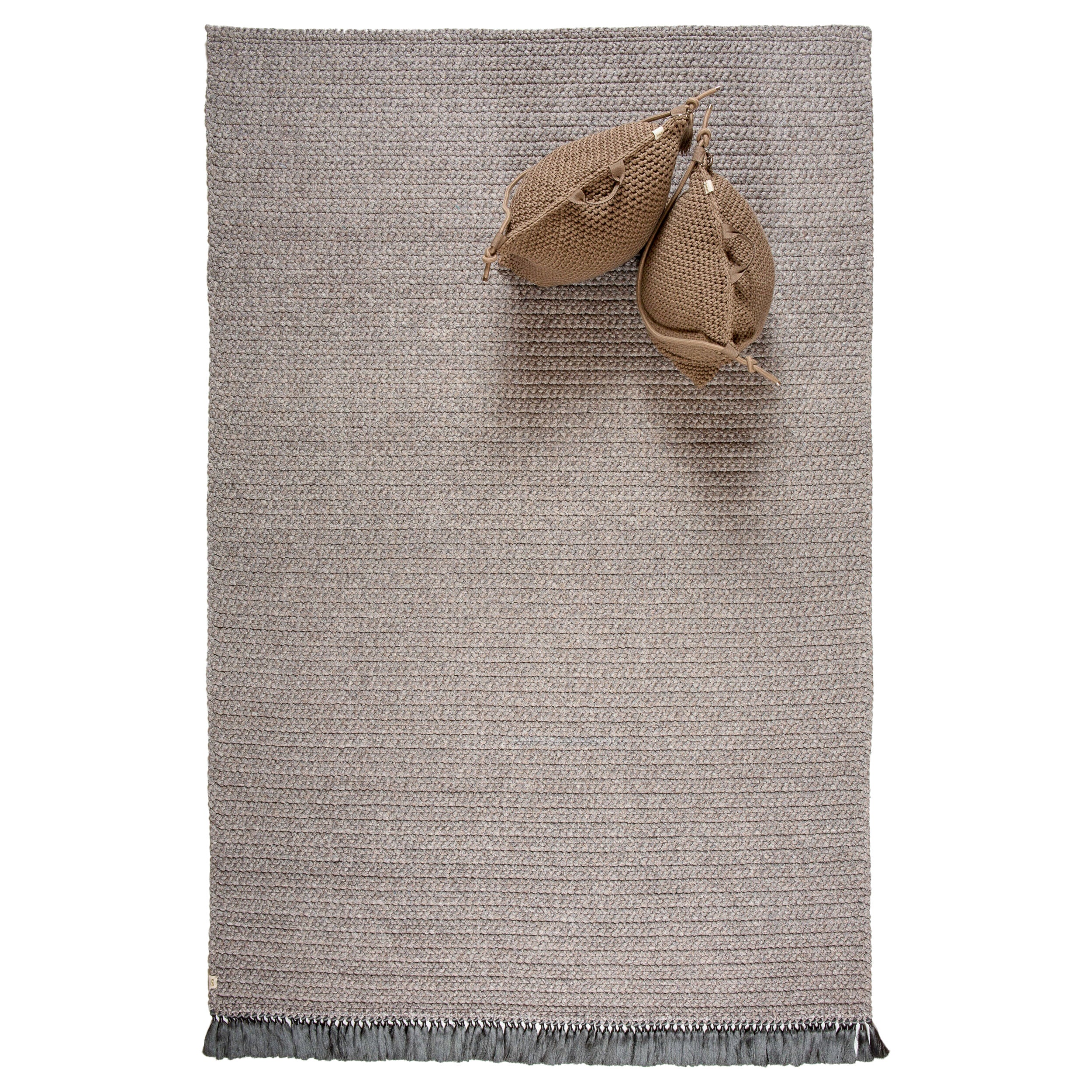 Handmade Crochet XL Thick Rug in Grey and Cacao made of Cotton & Polyester
