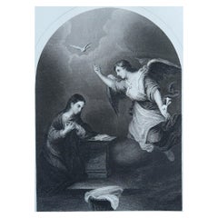 Original Antique Print of The Annunciation After Murillo. Circa 1850