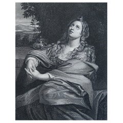 Original Antique Print of Mary Magdalen After Domenichino. Circa 1850